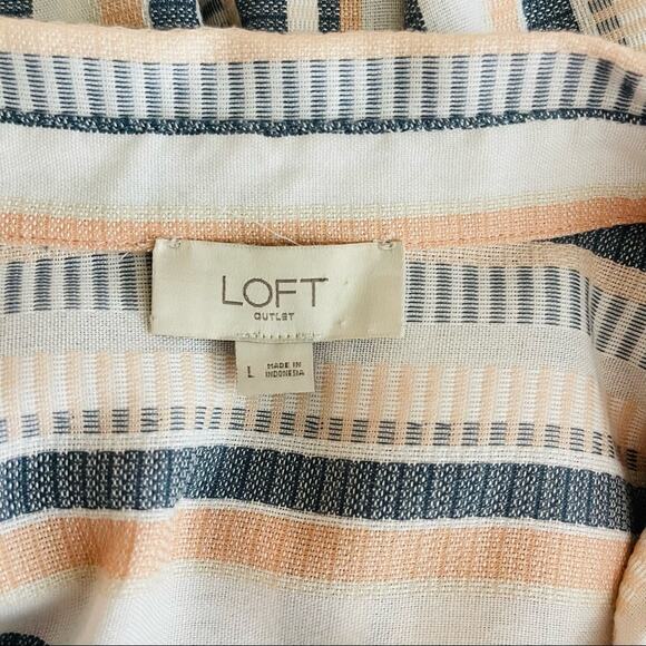 Loft blue white peach striped coastal textured button front shirt top - Picture 7 of 7